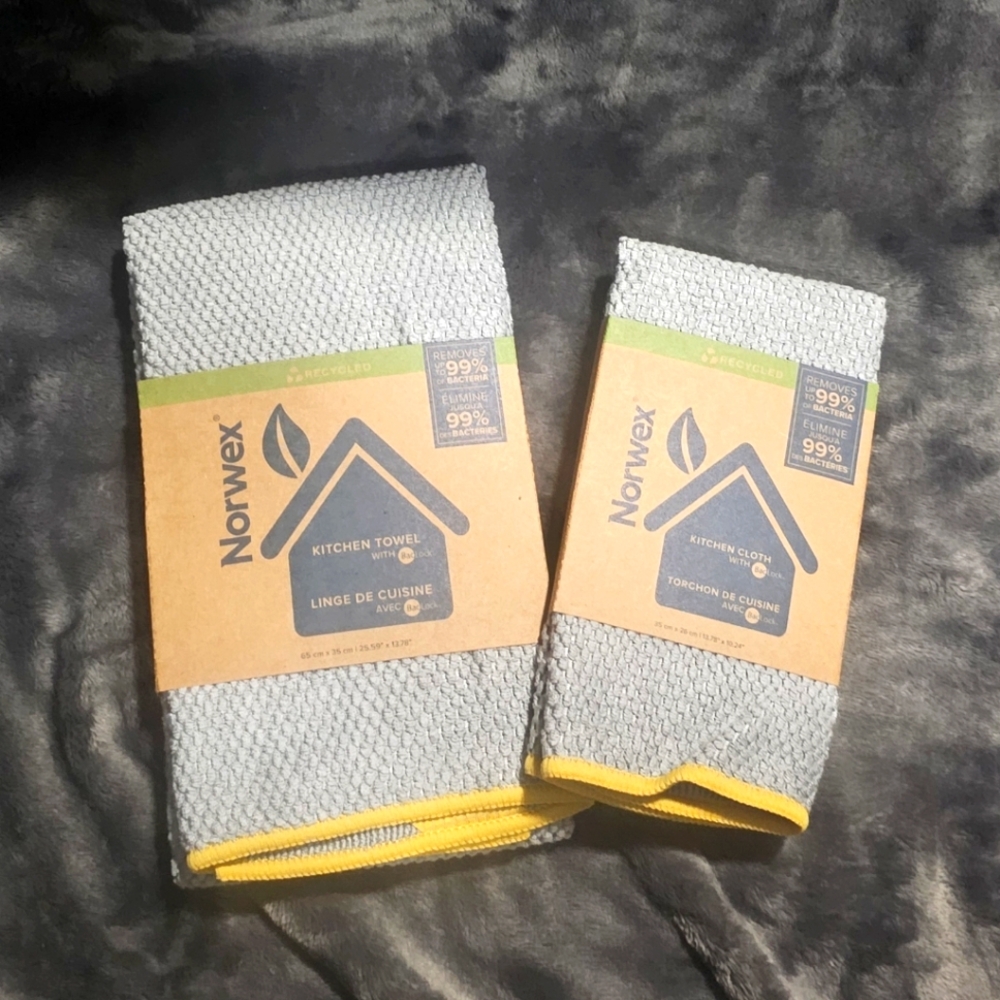 NORWEX - Diamond Textured Kitchen Towel & Cloth set ~ LE Graphite w/ Sunflower